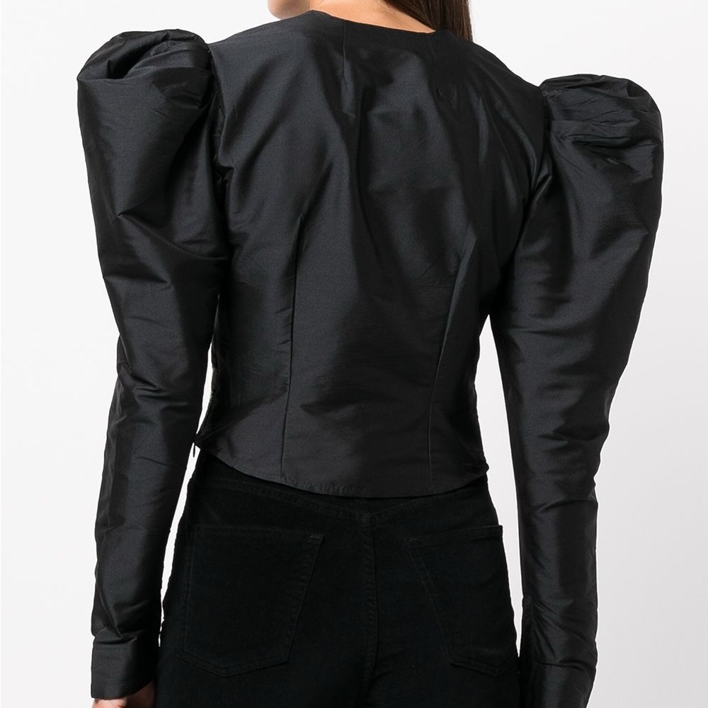 Batsheva Black Long Sleeve Puff-Sleeved Blouse in Size 6 - Picture 2 of 4